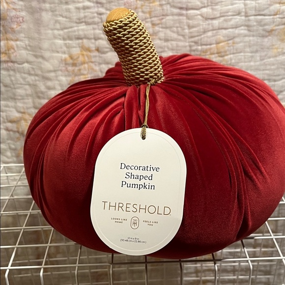 Threshold Velvet Red Pumpkin Pillow - Picture 2 of 9